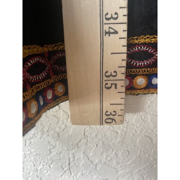 Chinyere Women’s Black Embroidered Knee Length Midi Dress Size Medium Aztec - Picture 11 of 12